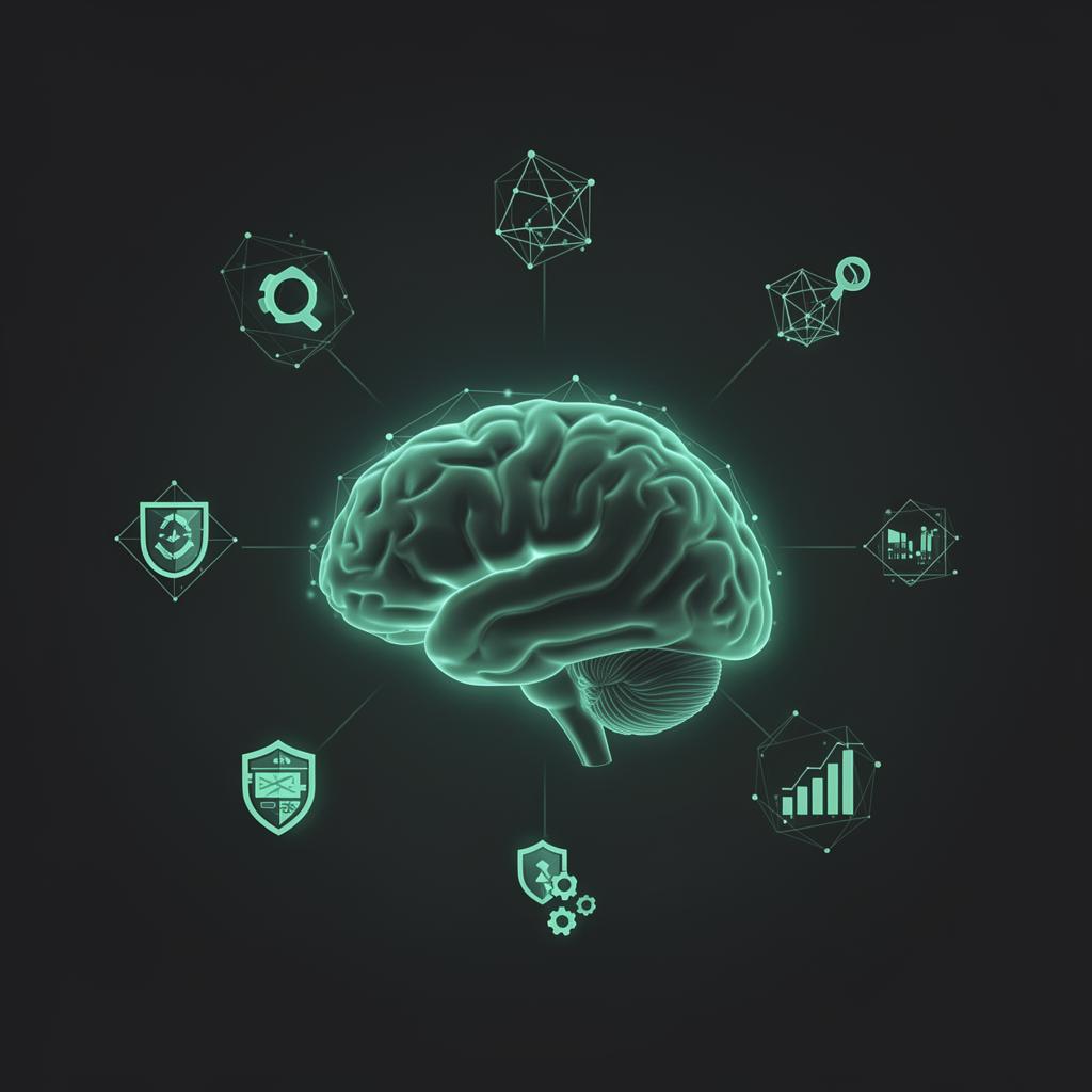 Brain connected to data nodes — decision-making skills concept for market learning